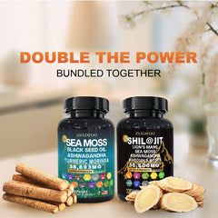 ZSXDFOO 120 Capsules Sea Moss and shilajit Bundle - Sea Moss 14000mg, Black Seed Oil 8000mg, Ashwagandha 4000mg, Ginger & Shilajit 18000mg, Rhodiola Rosea 2000mg, All in 1 Supplements (1 Pack)